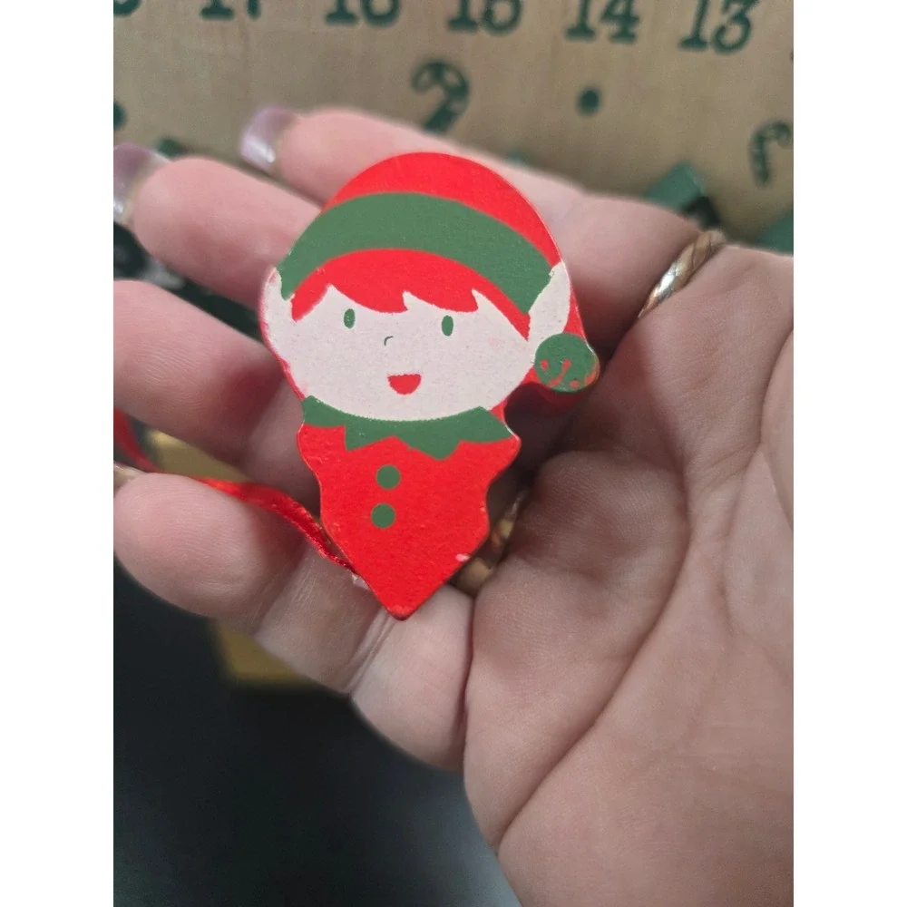 Wooden Christmas Village Advent Calendar Elf Countdown Timer with‎ Storage Box